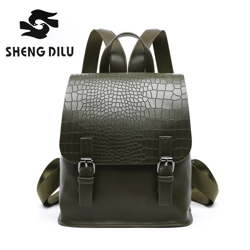 

2016 New School Bag backpack Genuine Leather Women Casual Backpacks Female Crocodile Bags