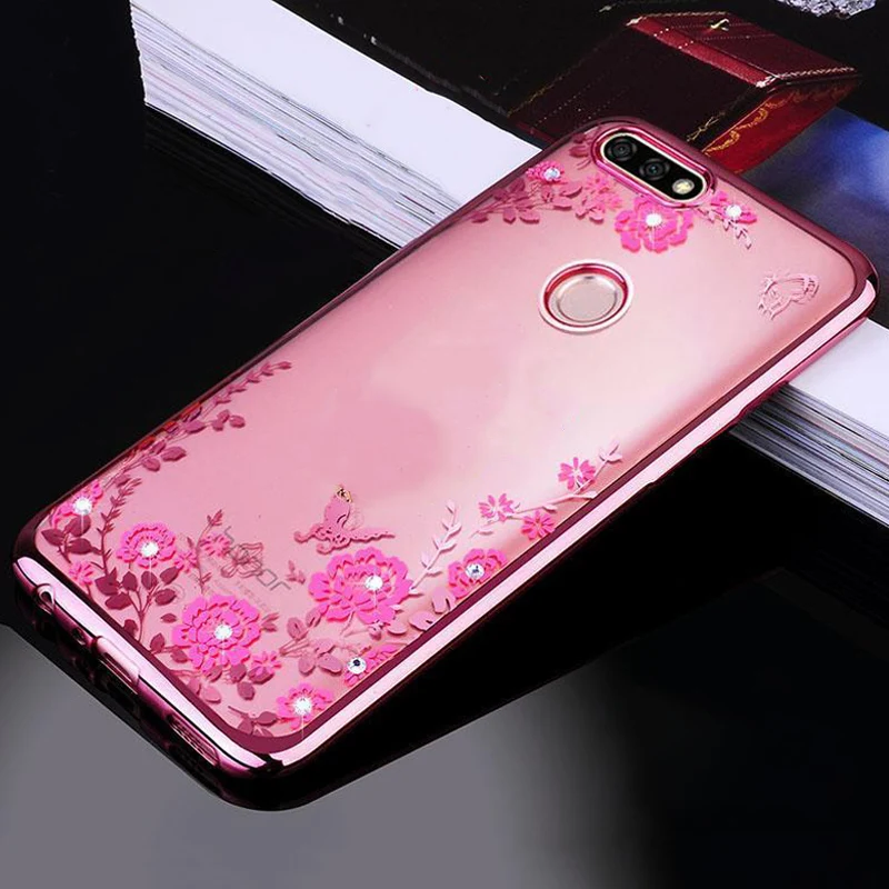 For-Huawei-Honor-7X-X7-7-X-Case-TPU-silicone-Capa-Flower-Bling-Diamond-Clear-Soft