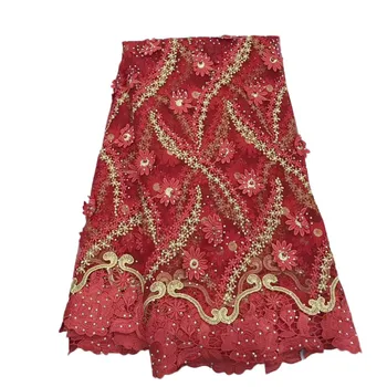 

3d Lace Fabric 2019 High Quality Lace Latest African Laces Fabric With Stones Wedding Gold Nigerian French Lace Fabric HJ1600-1