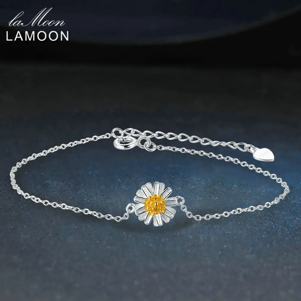 

LAMOON 2017 New Handmade Chrysanthemum Flower Shape 100% 925-sterling-silver Bracelet S925 Fine Jewelry for Women LMHY004