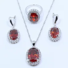 Высокое качество Красный Гранат 925 пробы серебряные Свадебные Ювелирные наборы для невесты для женщин серьги ожерелье Кулон Кольцо подарочная коробка T04
