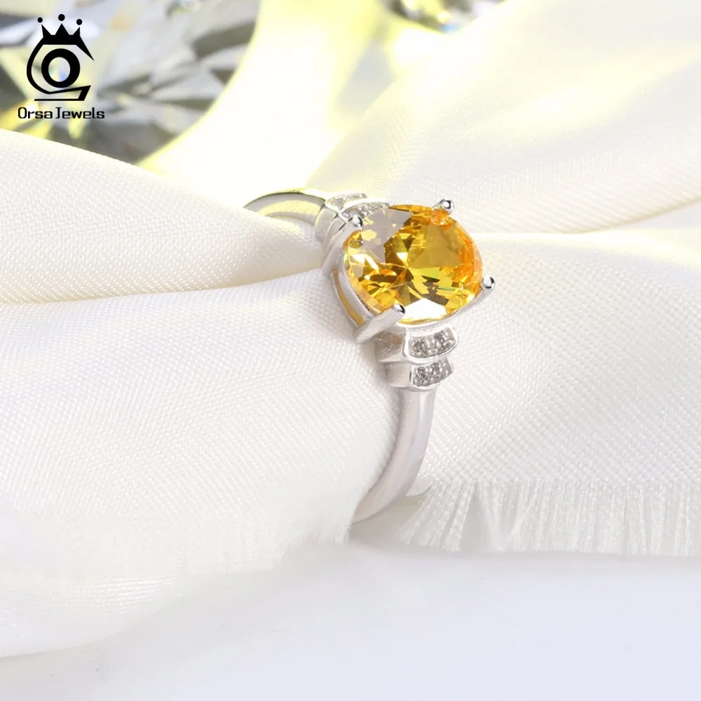 ORSA JEWELS Female Wedding Band Classic Design AAA Yellow Cubic Zirconia Rings For Women Engagement Ring Jewelry AOR58