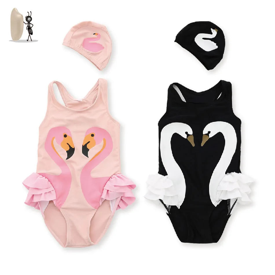

Flamingo Baby Swimsuit Girl Swimwear With Cap One Piece Swimsuit For Children Bathing Suit Girls Swimming Clothes Baby Swimwear