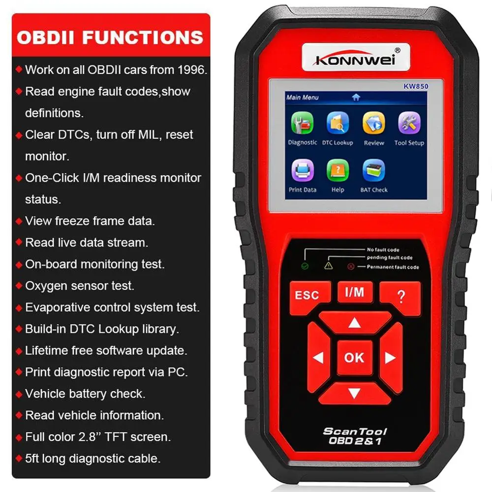 Профессиональный сканер OBD2 KW850 считыватель кодов OBD II Anto диагностический