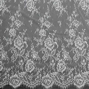 

Women Dress Lace Fabrics Soft Eyelash Knitting Lace Black And Off White Nylon Daisy Flower Full Width 150CM*300CM
