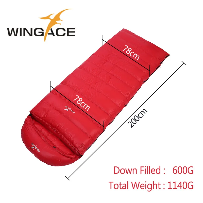 WINGACE Fill, 600 г, 1000 г, утиный пух, спальный мешок для кемпинга, ПУХОВЫЙ, 400 т, нейлоновый, складной, для улицы, походный, Сверхлегкий, спальные мешки для взрослых - Цвет: Red 600G