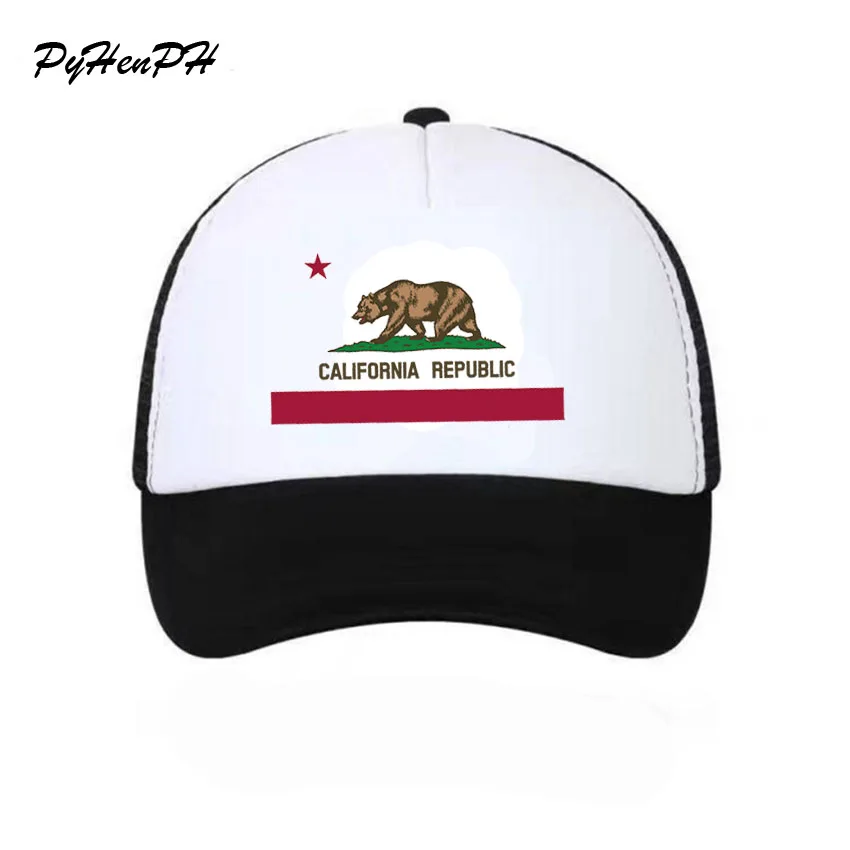 

New 2019 Trucker Cap Hat HipHop Bear California Republic Flag Caps Men Women Funny Baseball Cap Cool Summer Style Mesh Cap