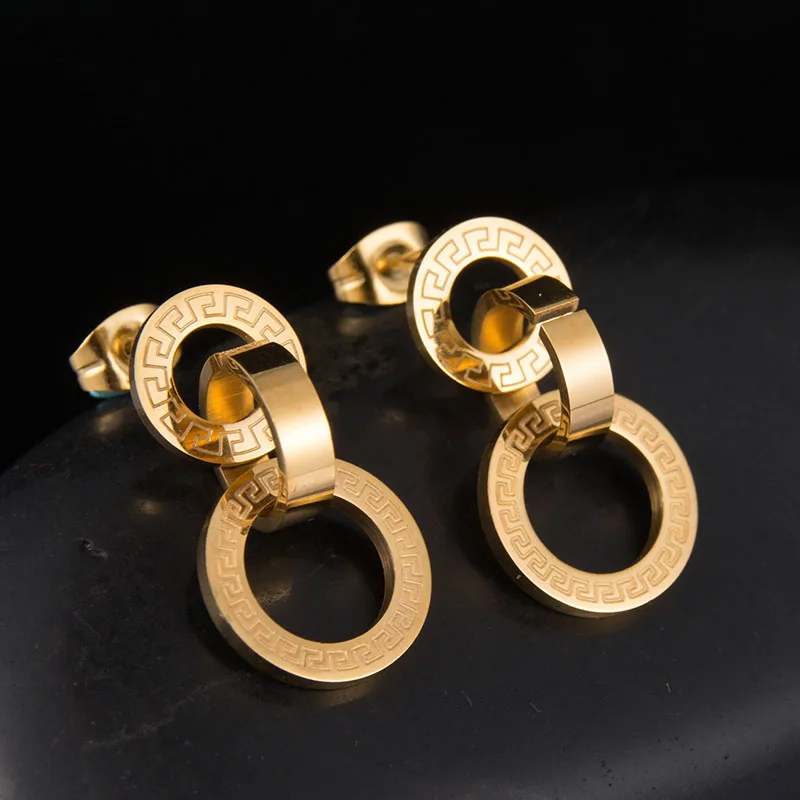 Whole Price Stainless Steel Three Rings Earrings Never Fade Gold Whole Price Stainless Steel Three Rings Earrings Never Fade Gold Color Engraving Stud For Women In From Jewelry Accessories On