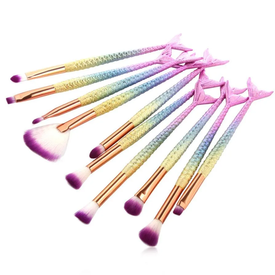 

Eyeshadow Brush 10/15Pcs Mermaid Cosmetic Fan Brush Kit Face Blush Pink Powder Beauty Tools Set Pennelli Make Up#D11