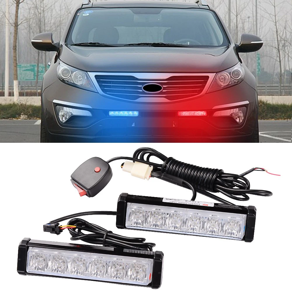 1 Kit LED Red Blue Warning Lights Emergency Beacon Car Strobe Light