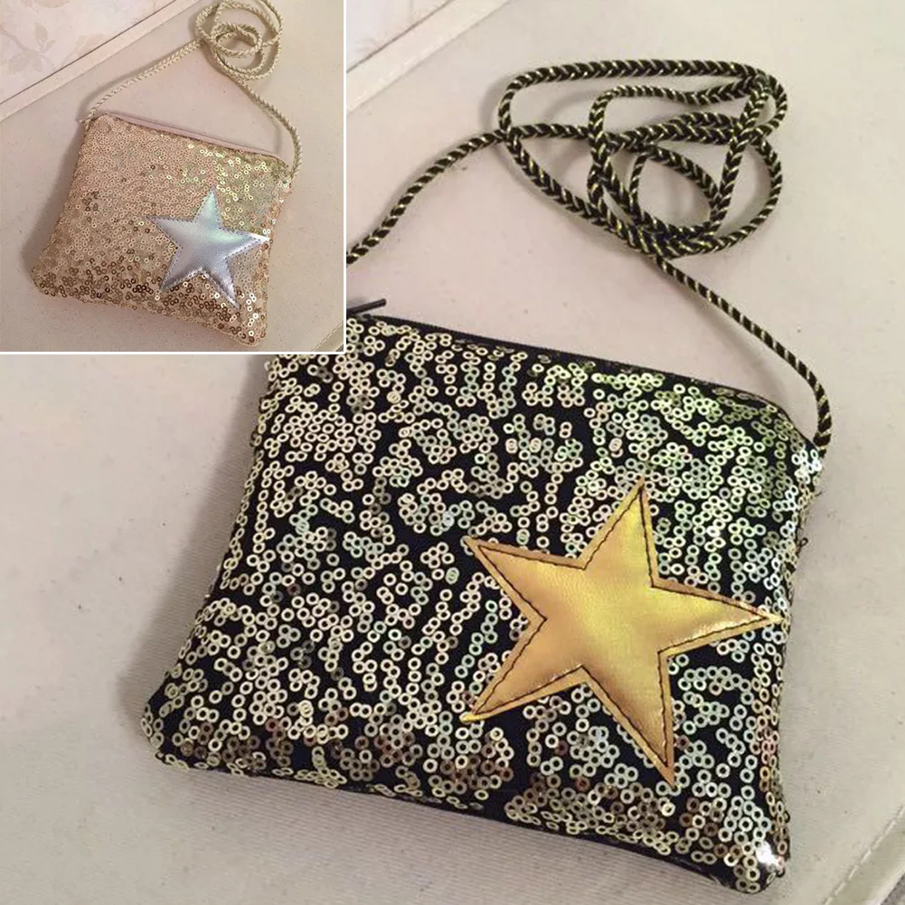 Pentagram wallets sequins bag Messenger bag children Women zipper purse mini small square