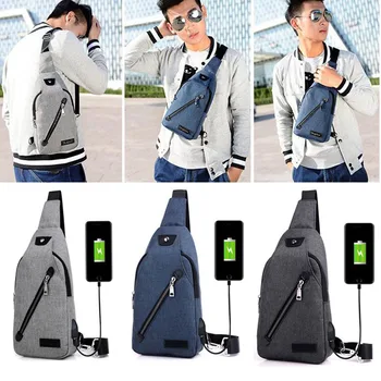 

(USB Charge Interface) Messenger Sling Chest Bag For Men Male Shoulder Waist Handbag Zipper Crossbody Bag Chest Pack Gym Bag