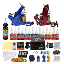 Полный профессиональный набор тату-машин 2 машинки liner shader Machine 28 цветных чернил Электропитание Иглы ручка наконечник набор