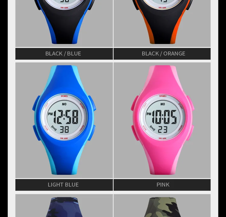 SKMEI Children LCD Electronic Digital Watch Sport Watches Stop Watch Luminous 5Bar Waterproof Kids Wristwatches For Boys Girls