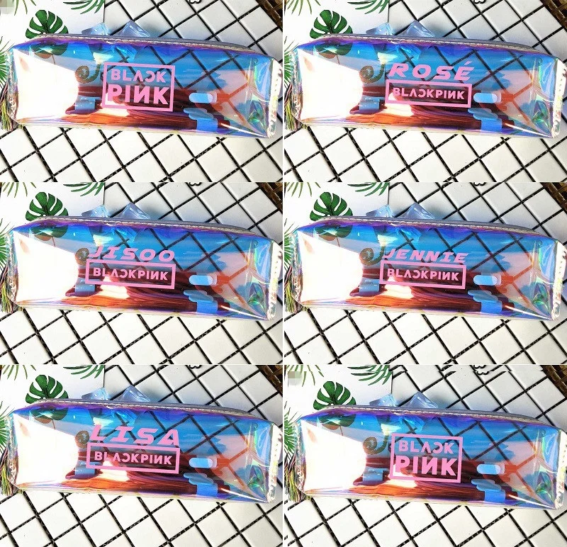 

Kpop Blackpink Lisa Rose Jisoo jennie Packaging carrying case Cosmetic Bags Colorful Rainbow Laser Pvc Stationery Cute New K-pop