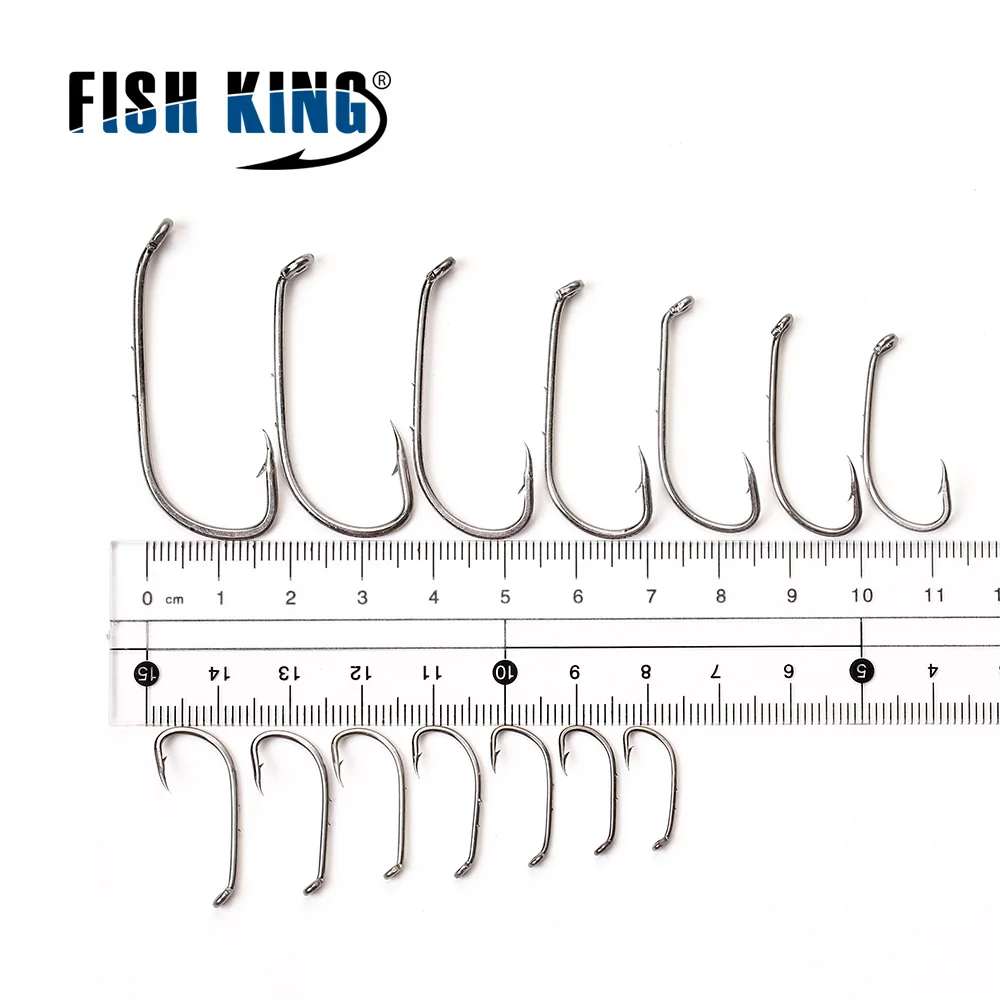 

FISH KING Fishing Hook Barbed Fishhook 100pcs/lot Long Shank Baitholder AD Sharp Ringed Boat Benting Fly Carp Fishing Tackle GBC