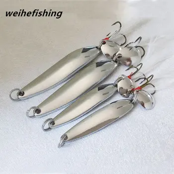 

1 PCS Metal Sliver 5g 7g 10g 13g Spoons Fishing Lure Metal Sequins Spinner Bass Baits Treble With Feather Hook Fishing Tackle