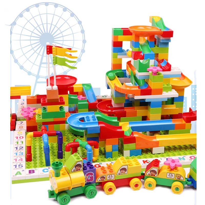 

42-183PCS Marble Race Run Maze Ball Track Building Blocks Plastic Funnel Slide Big Size Bricks Compatible Legoed Duploe