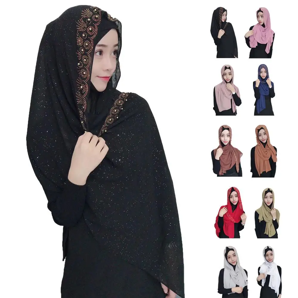 

Women Chiffon Long Scarf Muslim Hijab Shawl Islamic Head Wrap Cover Stoles Glitter Hijab Headscarf Arab Turban Bandanas Fashion