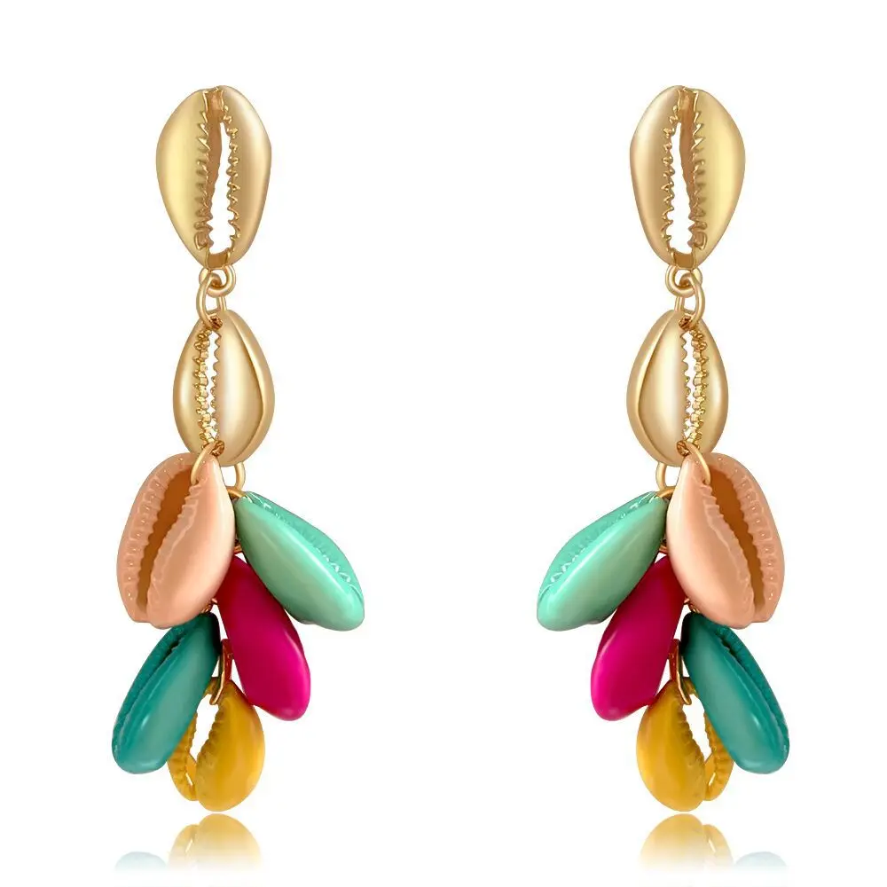 

2019 Colorful Natural Shell Drop Earrings for Women Bohemian Gold Color Summer Shell Dangle Earring Jewelry Brincos