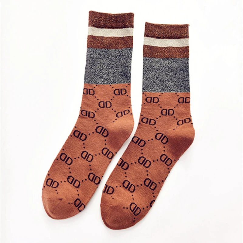 Хлопковые модные высококачественные женские спортивные носки, 5 пар, свободные носки для девочек, осенне-зимние брендовые носки с буквенным принтом