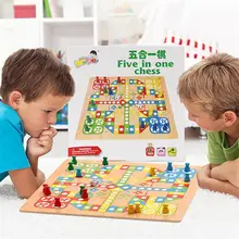 Горячие деревянные детские развивающие игрушки шахматы пять в одном многофункциональные Летающие шахматы настольные игры игрушки деревянные Летающие шахматы Популярные