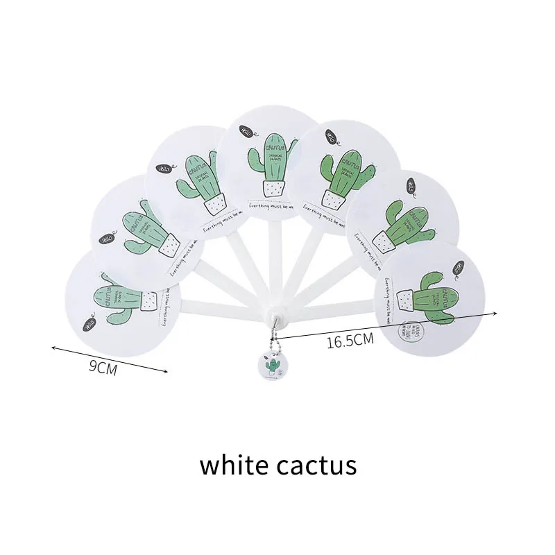Милый фруктовый узор 1 шт. круговой детский подарок для студентов летние поставки портативный пластиковый складной Вентилятор ручной вентилятор - Цвет: white cactus