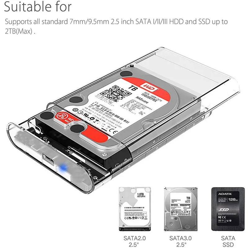 Прозрачный 2,5 жесткий диск SATA USB 3,0 HDD корпус для внешнего жесткого диска SSD диск Box Дело с светодиодный для win 2000/xp/7/8/10 или выше