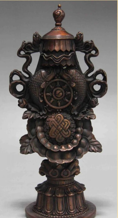 

free Tibet Copper Bronze Auspicious One of the eight treasures Two Fish FaQi Statue fast