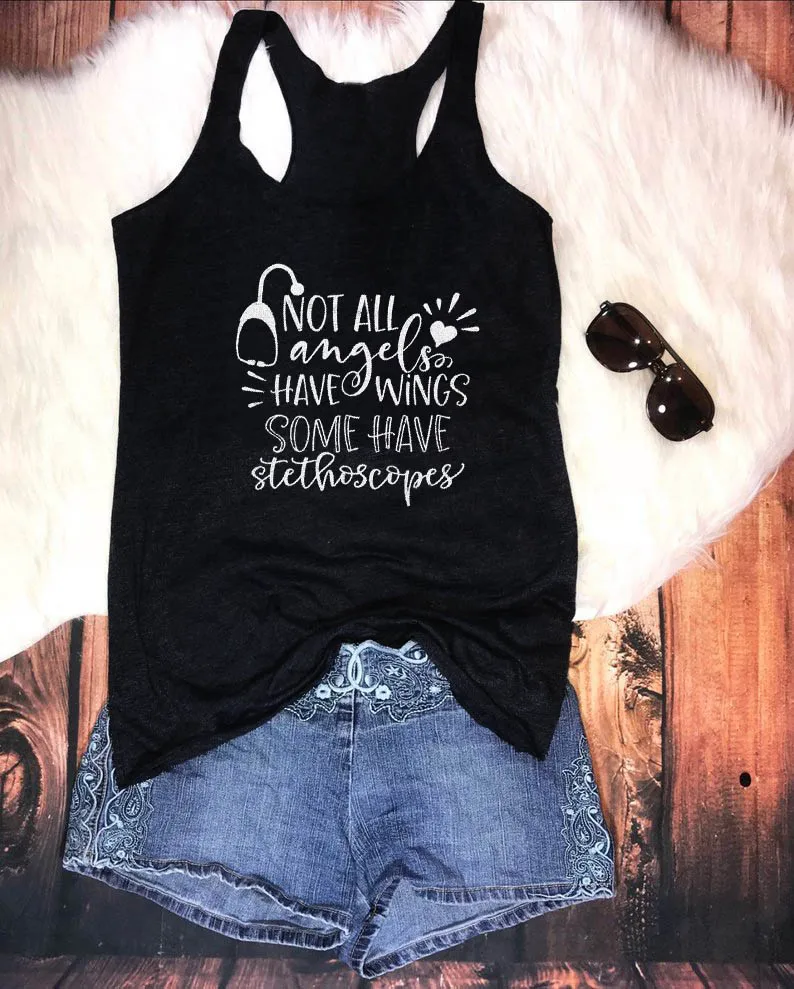 

Vest Not All Angels Have Wings Letter Print Women's Tank Top Summer Funny Sleeveless Tee Gift For Nurse White angel Gift