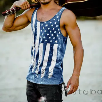 

Men Sleeveless Workout Tank Tops Vest Casual American Flag Printed Summer Tops