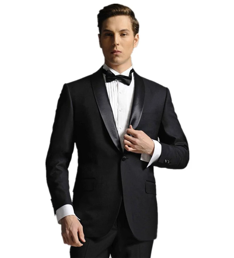 de padrino de para hombre, esmoquin de satén solapa para novio, traje negro (chaqueta Pantalones + pajarita) B643, novedad|best men suits|men suitbest suit - AliExpress