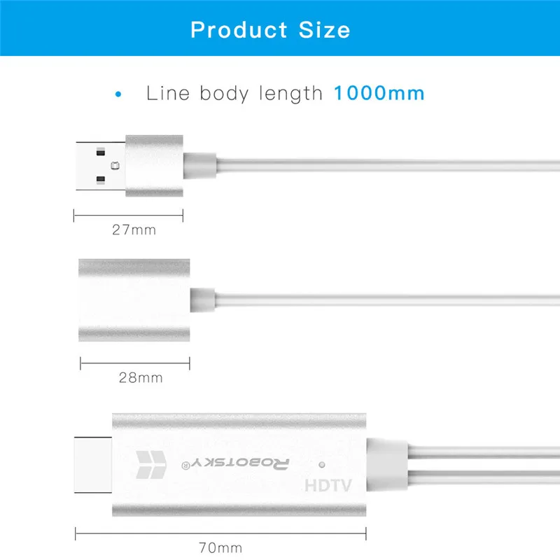 Robotsky 1080P HDTV Кабель-адаптер HDMI Мужской к USB 3,0 Мужской и женский 1 м HDMI HD видео конвертер Код для iPhone Android телефонов