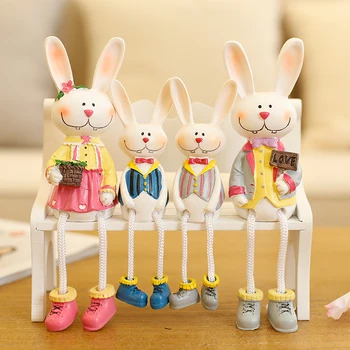 

European pastoral cute rabbit resin hanging feet doll figurines home decor crafts clapboard room decorations animal bunny gift