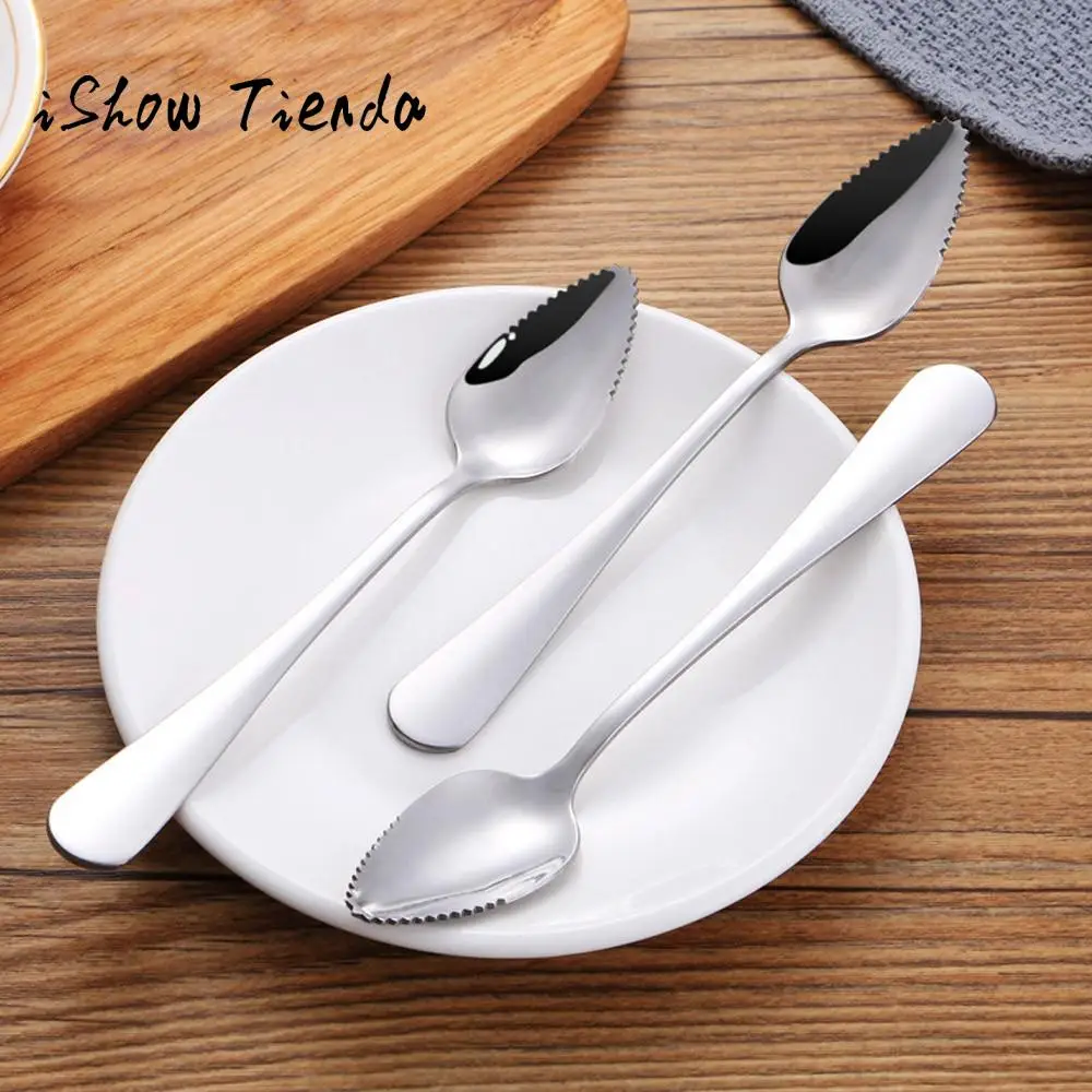 2PC Thick Stainless Steel Grapefruit Spoon Dessert Spoon Serrated Edge