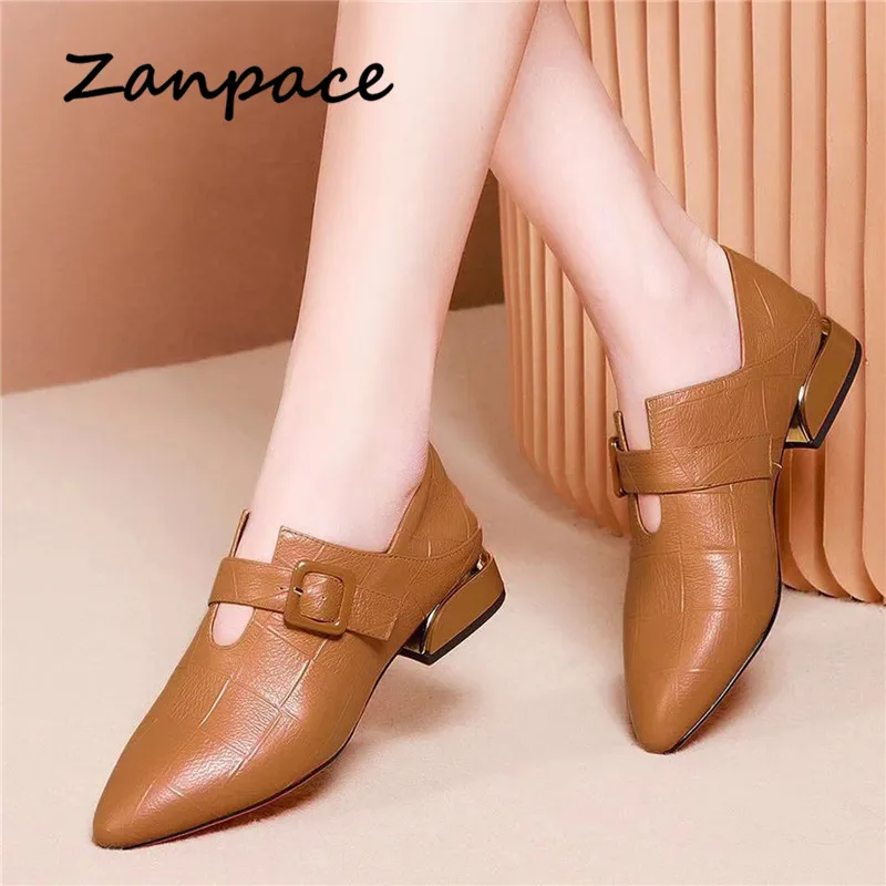 Zanpace British Style Leather Boots Spring Pointed Toe Shoes Woman Thickened High Heels Boots Buckle Strap Dual-purpose Boots Zanpace British Style Leather Boots Spring Pointed Toe Shoes Woman Thickened High Heels Boots Buckle Strap Dual-purpose Boots