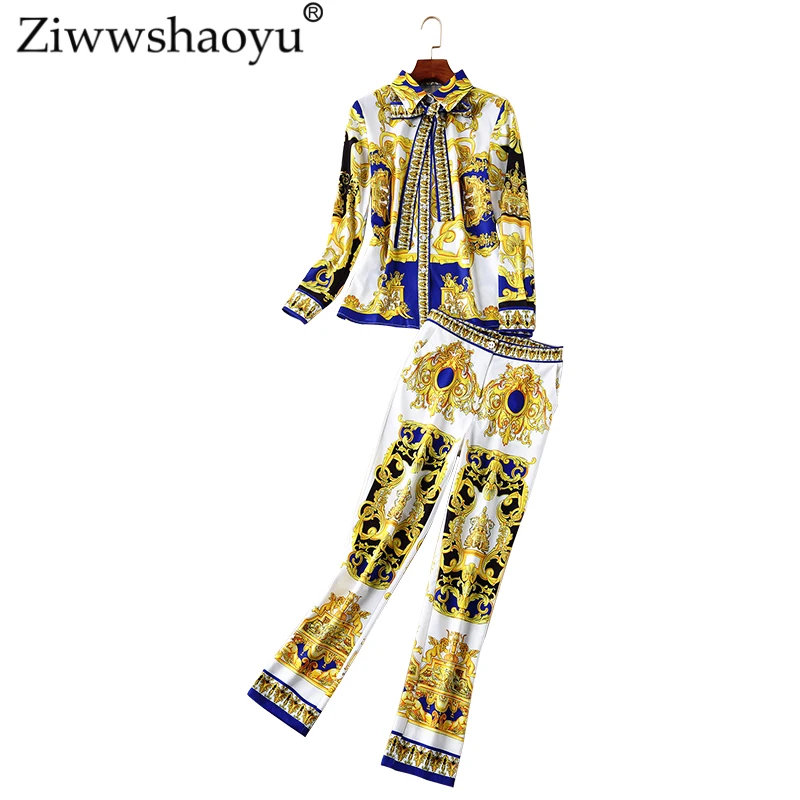 Ziwwshaoyu 2018 الخريف عالية الجودة جديد مجموعة مكتب سيدة بدوره إلى أسفل طوق القوس طباعة معطف + السراويل ضئيلة مزاجه مجموعة Ziwwshaoyu 2018 الخريف عالية الجودة جديد مجموعة مكتب سيدة بدوره إلى أسفل طوق القوس طباعة معطف + السراويل ضئيلة مزاجه مجموعة
