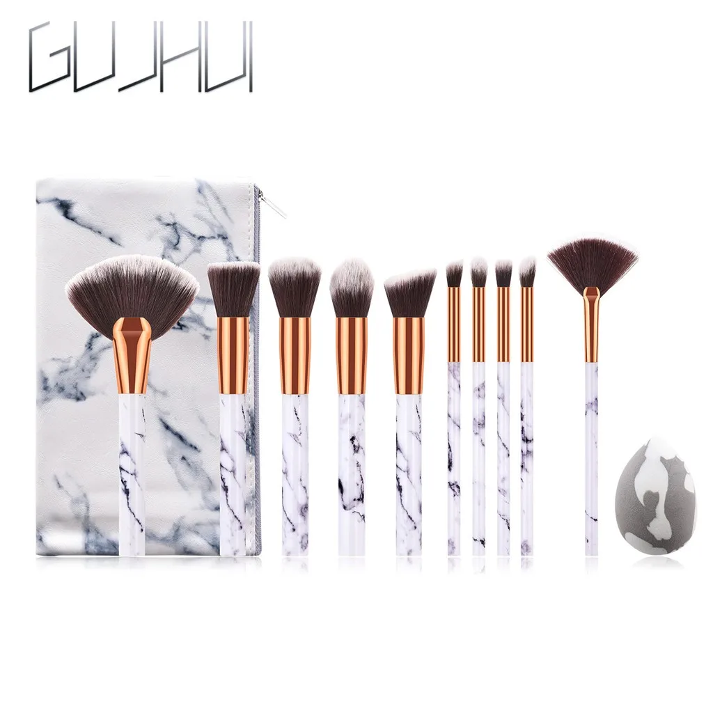 

10 Pcs Marble Makeup Brushes Concealer Eye Shadow Foundation Brush Powder Puff Combination Set Tool Brush #20.15