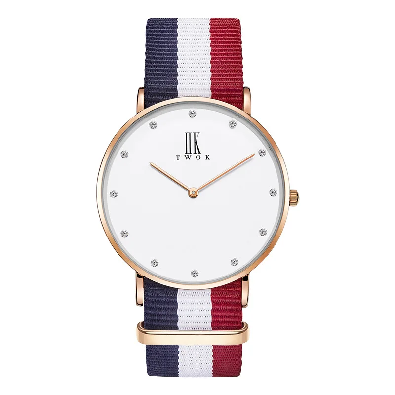 

IIKTWOK brand wristwatches mens nylon watches thin quartz simple man waterproof diamond 2018 new men's clocks Citizen movement