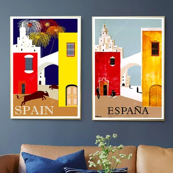 

Pop Art Travel to Spain Espagne Canvas Painting Vintage Wall Kraft Posters Coated Wall Stickers Home Decorative Pictures Gift