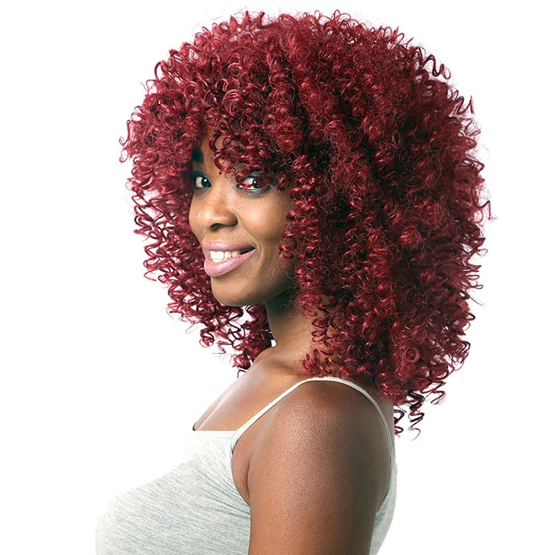 MSIWIGS Ombre короткий парик из черных кудрявых волос для женщин коричневый синтетический афро парик с челки термостойкие красные волосы