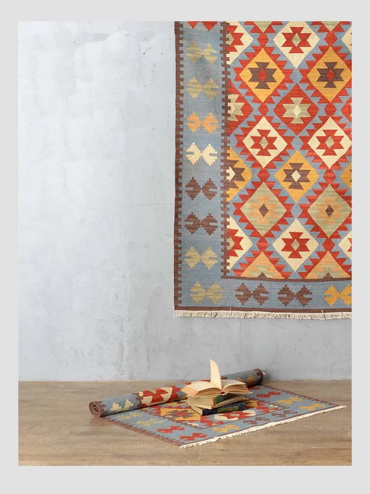 Discount Kilim 100% wool handmade Carpet geometric Indian Rug plaid striped Modern contemporary tapestry mat design Bohemian Nordic style 8