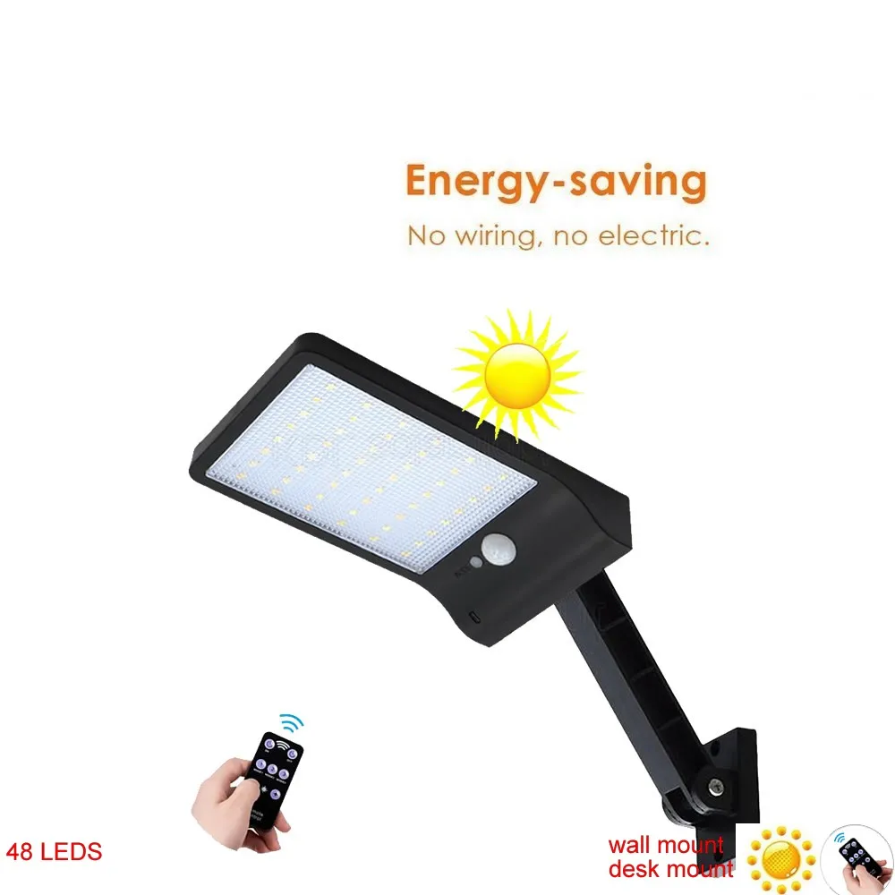 

desk wall mount remote control rotate bracket solar street light 48 LED Solar Light Three Modes Black White Waterproof Outdoor G