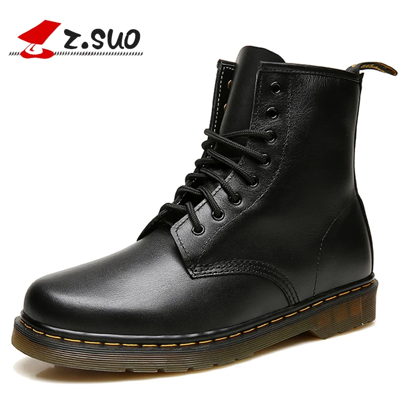 Los Tobillo brown Retro Botas Negro Genuino Hombres Encaje Martin Clásico Zsuo De Hombre Moda Cuero Black motocicleta Marca IBCwTqR