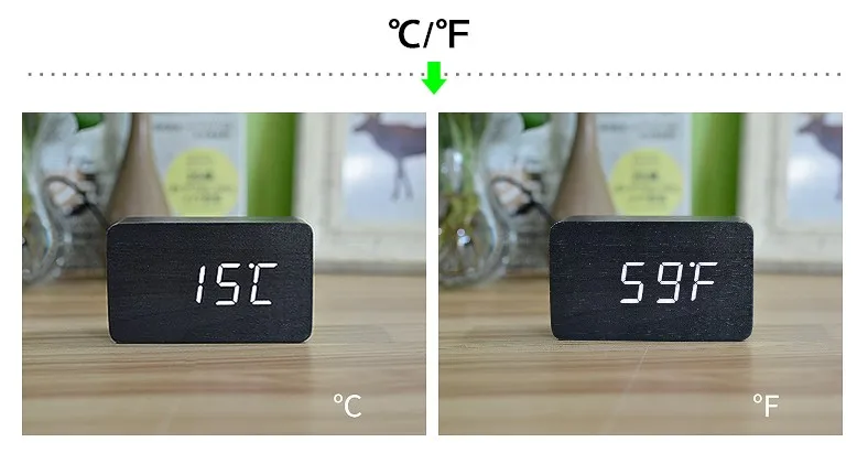 FiBiSonic деревянные Будильники с термометром, управление звуком деревянные светодиодные часы, цифровые настольные и настольные часы