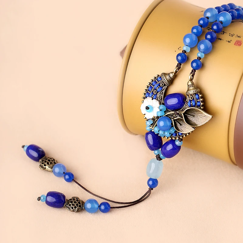 

Fashion pendant national wind accessories agate female ornaments blue ornaments retro necklace sweater chain long section