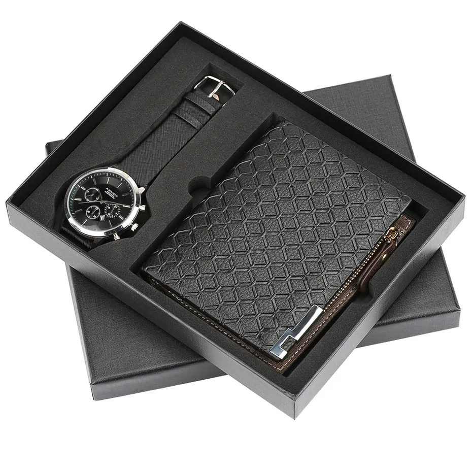 

Luxury Business Design Wallet Sport Quartz Wrist Watch Men Watches with Box for Husband Boyfriend Wristwatches Christmas Gifts