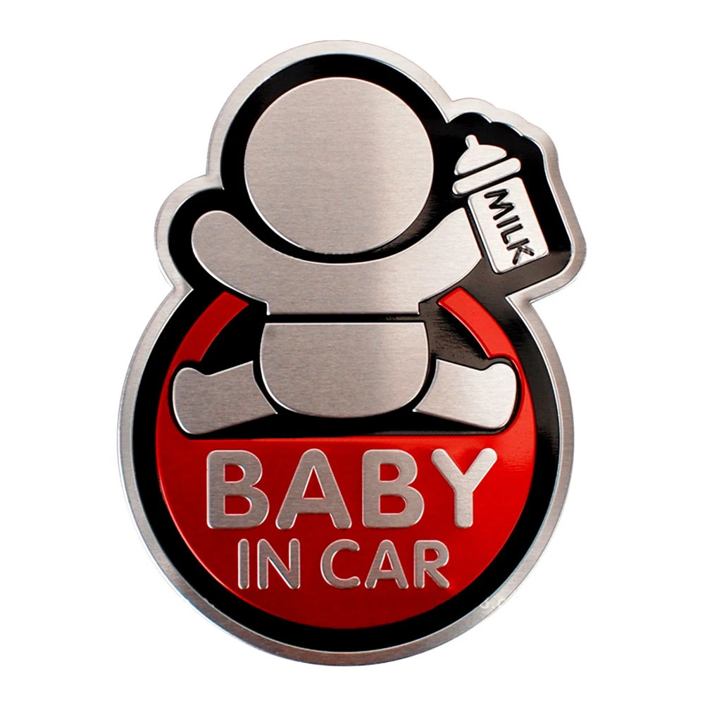 

Car Styling Sticker Cute BABY IN CAR Pattern Aluminum Alloy Car Safety Warning Stickers Waterproof Window Sticker Auto