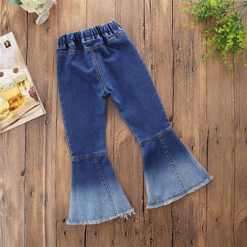 Г., модные джинсы для девочек модные детские винтажные Брюки-клеш для маленьких мальчиков и девочек