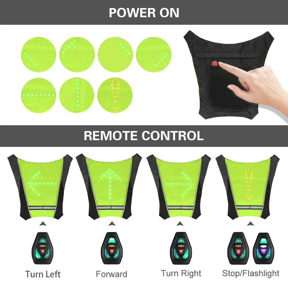 Clearance Lixada USB Reflective Vest Backpack with LED Turn Signal Light Remote Control Outdoor Sport Safety Bag Gear for Walking Jogging 5